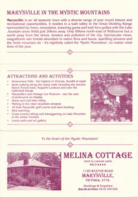 An information brochure regarding Melina Cottage in Marysville.