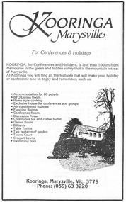 An information flyer regarding accommodation and facilities available at Kooringa Conference Centre in Marysville.