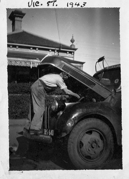 Digital copies of three black and white photographs of a McKenzie's Chevrolet delivery truck. The original photographs were taken in Marysville.