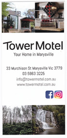 An information flyer regarding the accommodation and facilities available at the Tower Motel in Marysville.