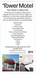 An information flyer regarding the accommodation and facilities available at The Tower Motel in Marysville.