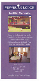 An information flyer regarding the accommodation and facilities available at Viewburn Lodge in Marysville.