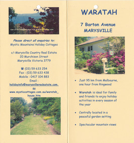 An information brochure regarding the accommodation and facilities available at Waratah in Marysville.