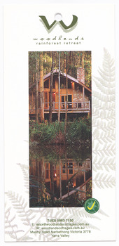 An information flyer regarding the accommodation and facilities available at Woodlands Rainforest Retreat in Narbethong.
