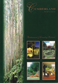 An accommodation brochure regarding the accommodation and facilities available at The Cumberland guest house in Marysville. Also includes a separate sample menu and a list of tariffs for the various accommodation choices availble at The Cumberland.