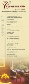 A tariff list for the various accommodation choices available at The Cumberland guest house in Marysville.