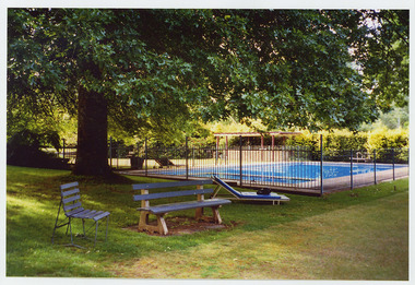 A colour photograph taken of the swimming pool area at The Cumberland guest house in Marysville.