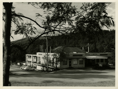 A black and white photograph of the Marysville Hotel Motel in Marysville. The photograph was taken in the early 1960s by Lloyd Hull, a local man.
