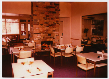 A colour photograph of the Marysville Hotel Motel in Marysville. The photograph was taken in the dining room of the hotel.