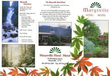 An information brochure regarding the accommodation and facilities available at the Marysville Hotel Motel in Marysville.