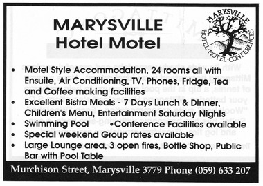An advertisement for the Marysville Hotel Motel in Marysville.