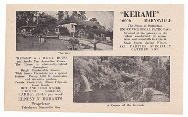 An advertisement for The Falls guest house in Marysville which was taken from a Broadbent's accommodation guide.