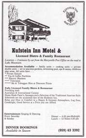 An advertisement for the Kufstein Inn Motel & Licensed Bistro & Family Restaurant.