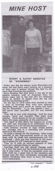 A photocopy of a newspaper article regarding the owners of Kooringa Guest House in Marysville. The original article was published in 1981.