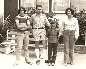 A digital copy of a black and white photograph of Barry and Kathy Brenton and their two sons. The Brentons, at one time, were the owners and operators of Kooringa Tourist House in Marysville.