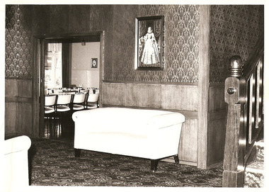 A copy of a black and white photograph taken at Kooringa Tourist House in Marysville. The photograph is of a sitting area.