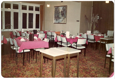 A copy of a colour photograph taken at Kooringa Tourist House in Marysville. The photograph is of the guest dining area.