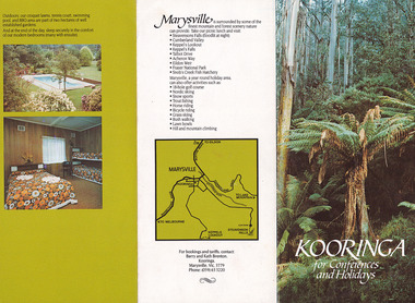 A brochure outlining the accommodation and facilities available at the Kooringa Conference Centre and guest house in Marysville.