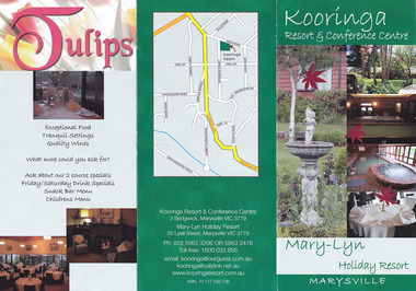 A brochure outlining the accommodation and facilities available to guests at the Kooringa Resort and Conference Centre in Marysville.