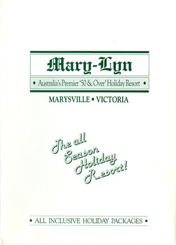 An information pack regarding the accommodation and facilities available at Mary Lyn Guest House in Marysville. Mary Lyn was a part of the Mary Chain of guest houses built by Eric Dowdle during the Depression years.