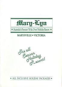 An information pack regarding the accommodation and facilities available at Mary Lyn Guest House in Marysville. Mary Lyn was a part of the Mary Chain of guest houses built by Eric Dowdle during the Depression years.