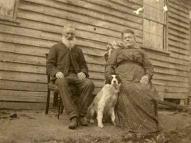 A copy of a black and white photograph of William and Sarah Lawlor of Buxton. William and Sarah Lawlor were pioneers in Buxton and farmed there from 1904 for approximately 20 years.