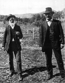 A copy of a black and white photograph of John James Gorman and his father-in-law William Lawlor.