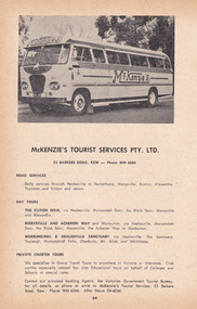 An advertisement for McKenzie's Tourist Services Pty. Ltd. that was taken from a Broadbent's accommodation guide.