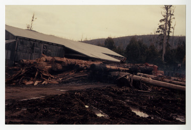 A copy of a colour photograph of the Cambarville timber mill in Victoria. Cambarville was established as a timber mill town in the 1940s. Timber mill owners A. Cameron and F.J. Barton named Cambarville. They established the mill to salvage timber from trees destroyed in the 1939 bushfires. Cambarville was impacted by the 2009 Black Saturday bushfires and any remaining structures were destroyed. The original photograph was taken in 1960.