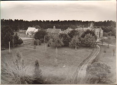 b&w Photograph, Aerial photograph of School Buildings