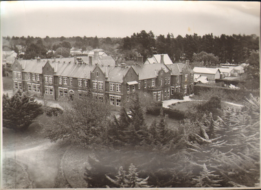 b&w Photograph, Aerial photograph of School buildings