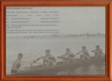 b&w framed photograph, 1950 Ballarat Grammar Sixth Rowing Crew, 1950