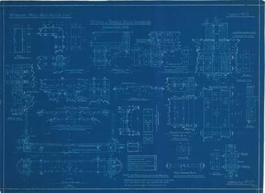 Technical drawing - blue print, Details of Timber Truck Ironwork, 17.07.1912