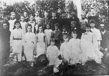 Negative Photographic Reproduction, School photo, pupils and teachers 1889 Warburton