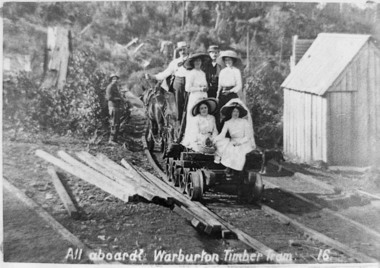 Negative Photographic Reproduction, Tourists on a timber tram, Warburton