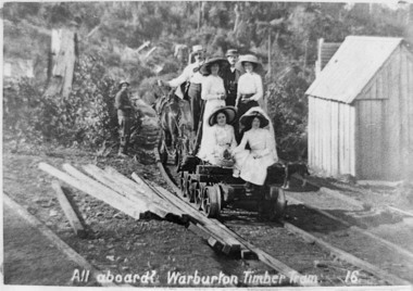 Negative Photographic Reproduction, Tourists on a timber tram, Warburton