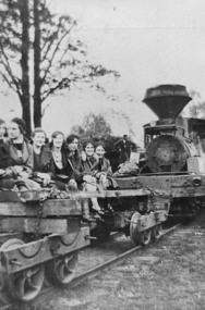 Negative Photographic Reproduction, Tourists riding the Shay locomotive, 1920/30 Powelltown