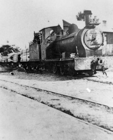 Negative Photographic Reproduction, Train with load of timber at Warburton station, 1920, 14.9.1983