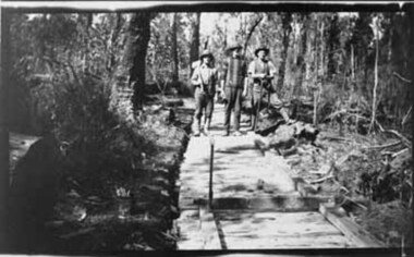 Negative Photographic Reproduction, Laying the tram track to Clover Dell Mill with E. Smith , W Towers …. Hoddles Creek