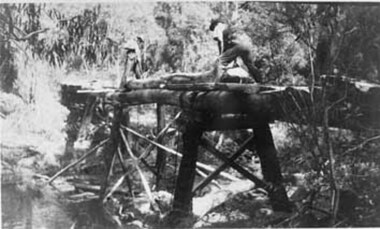 Negative Photographic Reproduction, Workers repairing or constructing a tramway bridge