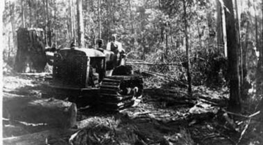 Negative Photographic Reproduction, Bulldozer working at Mc Crae Creek mill 1945