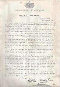 Letter, "The Call to Arms"
