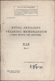 Document, Royal Artillery Training Memorandum