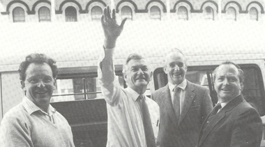 Photograph: Prime Minister Bob Hawke visits Ballarat and meets President of ATCV John Mewton and CEO Tim Cox