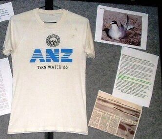 Tern Watch ANZ Bank promotional T shirt 1988 For five summers from 1987 to 1992 ATCV volunteers were landed on Rigby Island in Victoria’s Gippsland Lakes to “baby-sit” Little Terns, 1988