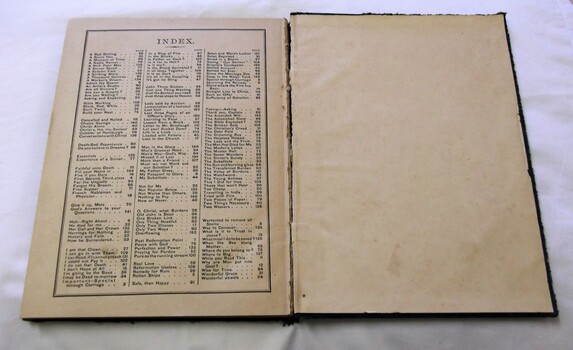 Index to contents of the text. Inside back page.