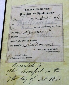 A closer image of certificate inside front cover. Printed and hand written text.