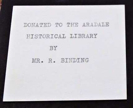 Donation certificated glued inside front cover