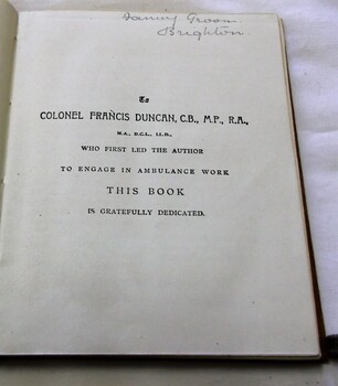 Dedication page - to Colonel Francis Duncan C.B., M.P., R.A. 