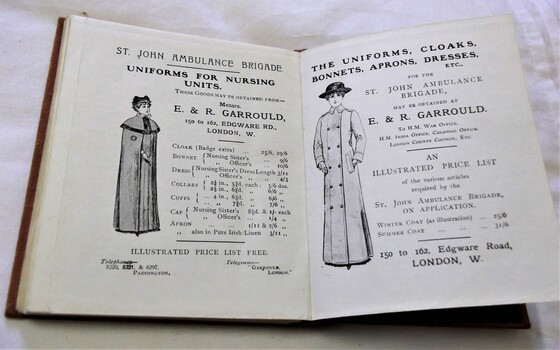 Advertising - Two illustrated uniforms and coats for the St. John Ambulance Brigade 